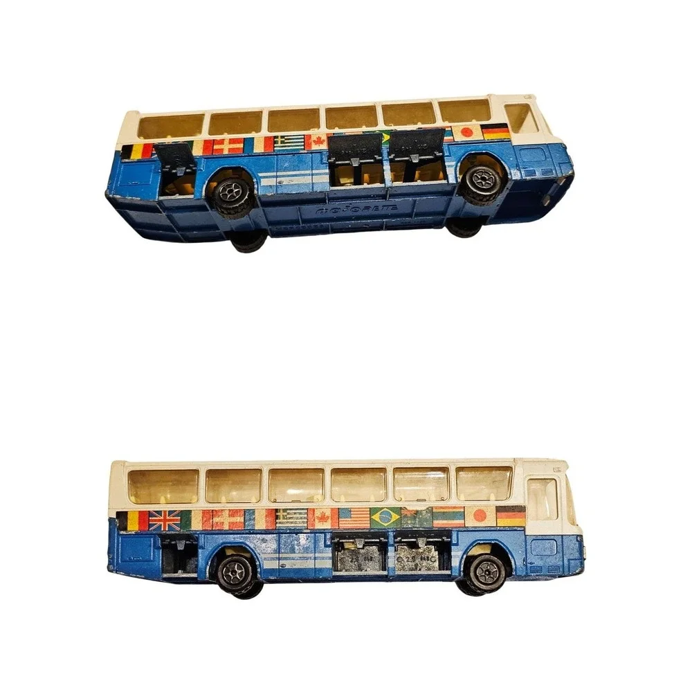 VTG Majorette Mercedes Tour Bus Toy 1/55 Blue‎ White International Flags France
